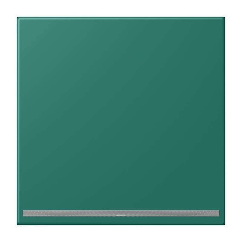 Eine leere grüne Tafel mit einer silbernen Kreidetablette am unteren Rand.