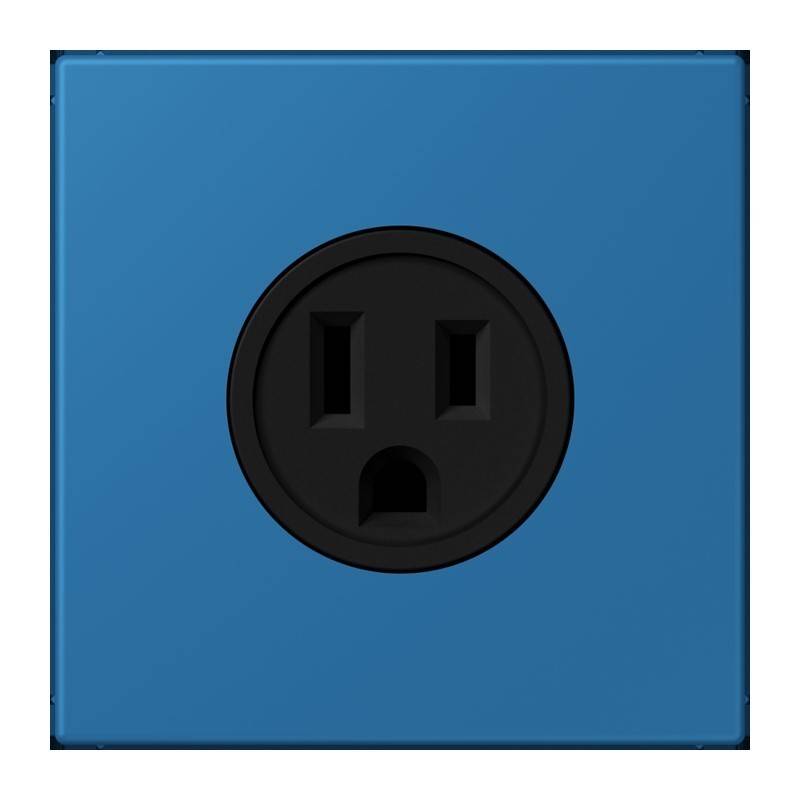 Eine elektrische Steckdose auf einem blauen Hintergrund.