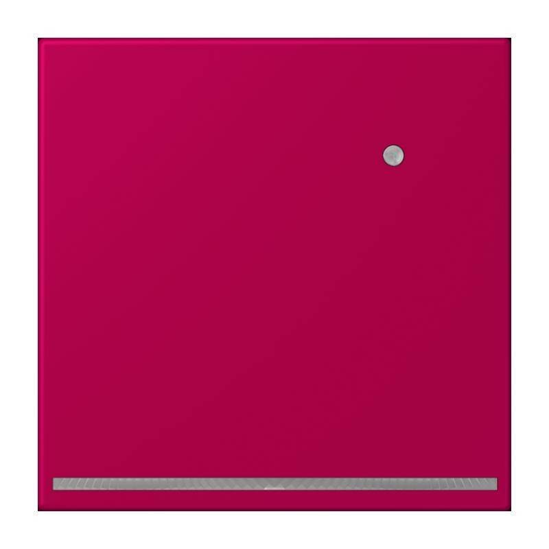 Ein rotes Quadrat mit einem kleinen silbernen Kreis nahe der oberen rechten Ecke und einer silbernen horizontalen Linie nahe dem unteren Rand.