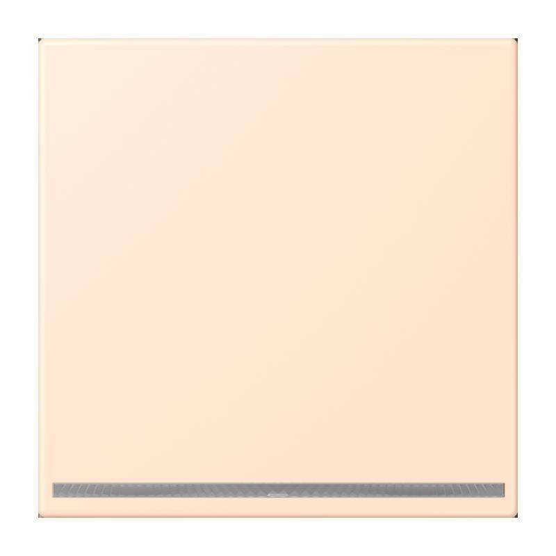 Ein quadratisches, beiges Lichtschalterfeld mit einer schmalen horizontalen Öffnung am unteren Rand auf weißem Hintergrund.