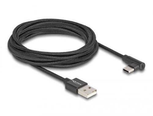 DeLOCK USB 2.0 Kabel, USB St. C abgewinkelt / USB St. A gerade, schwarz, 3,0 m