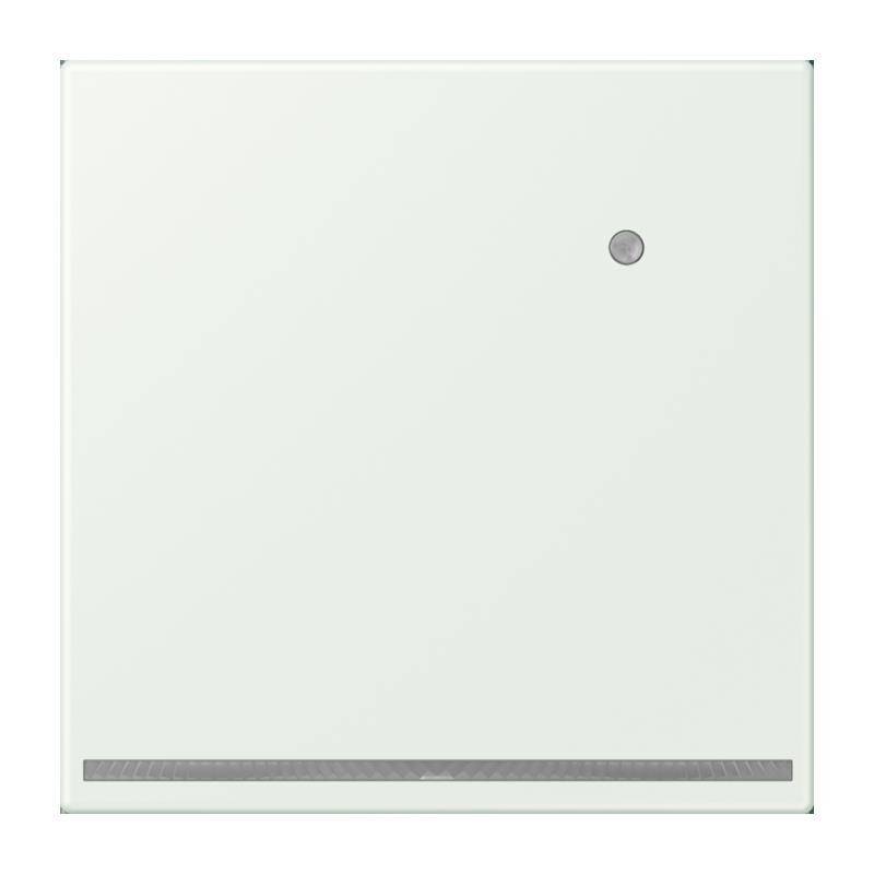 Ein quadratisches weißes Deckenpanel mit einem kleinen kreisförmigen Sensor nahe der oberen rechten Ecke und einer dünnen Lüftungsöffnung quer am unteren Rand.
