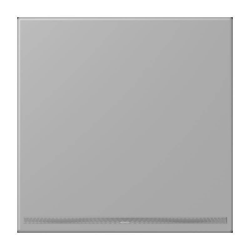 Ein quadratisches, metallisches Panel mit einem schmalen Lüftungsschlitz am unteren Rand. Das Panel ist glatt und ohne Verzierungen, was auf ein modernes, minimalistisches Design hindeutet.