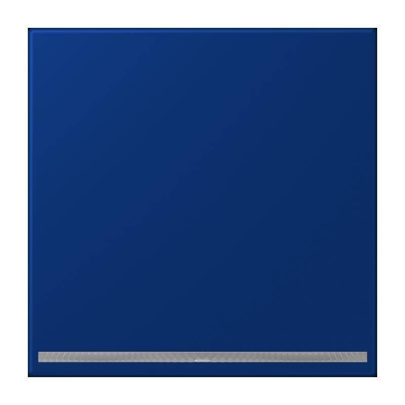 Ein quadratisches, einfarbig blaues Fliese mit einem schmalen weißen Streifen am unteren Rand, zentriert auf einem weißen Hintergrund.