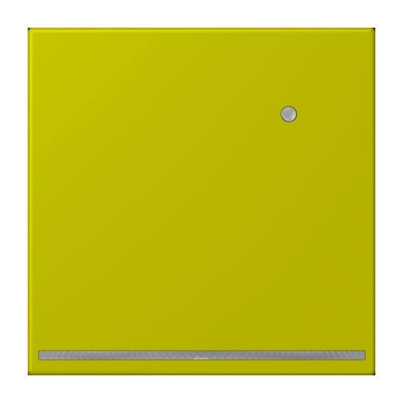 Ein gelbes Quadrat mit einem kleinen kreisförmigen Knopf oben rechts und einer horizontalen Linie nahe dem unteren Rand, was einem minimalistischen Designpanel ähnelt.