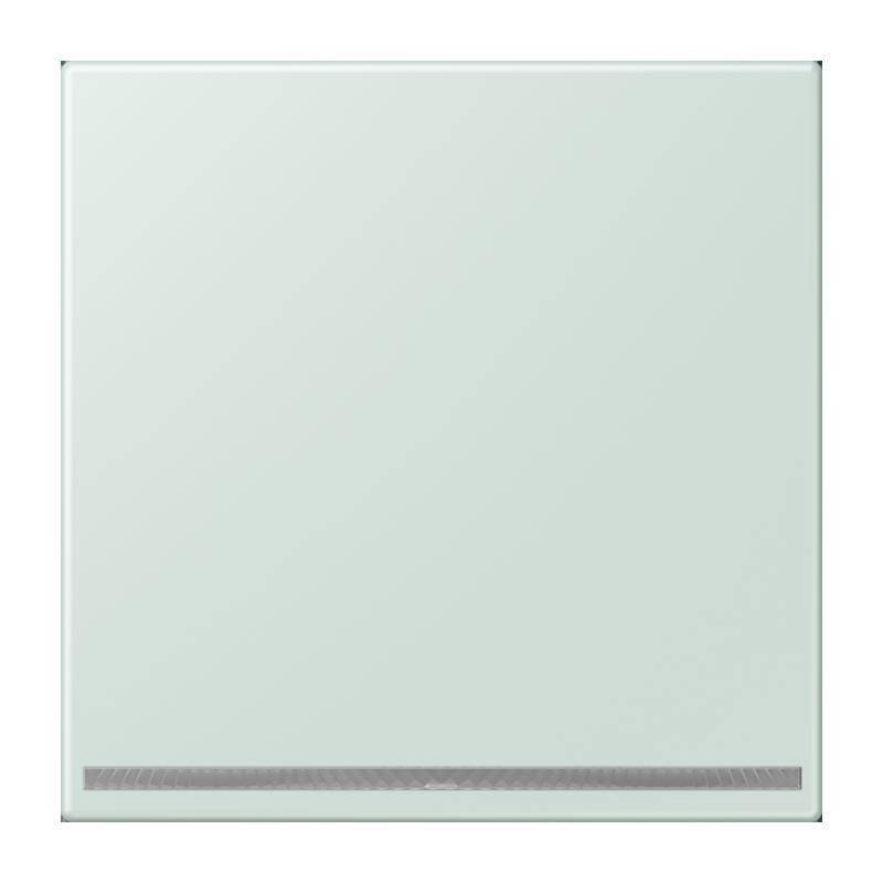 Eine mattierte Glasscheibe mit einem dezenten horizontalen Balken nahe dem unteren Rand, höchstwahrscheinlich Teil einer Duschkabine oder -abtrennung.