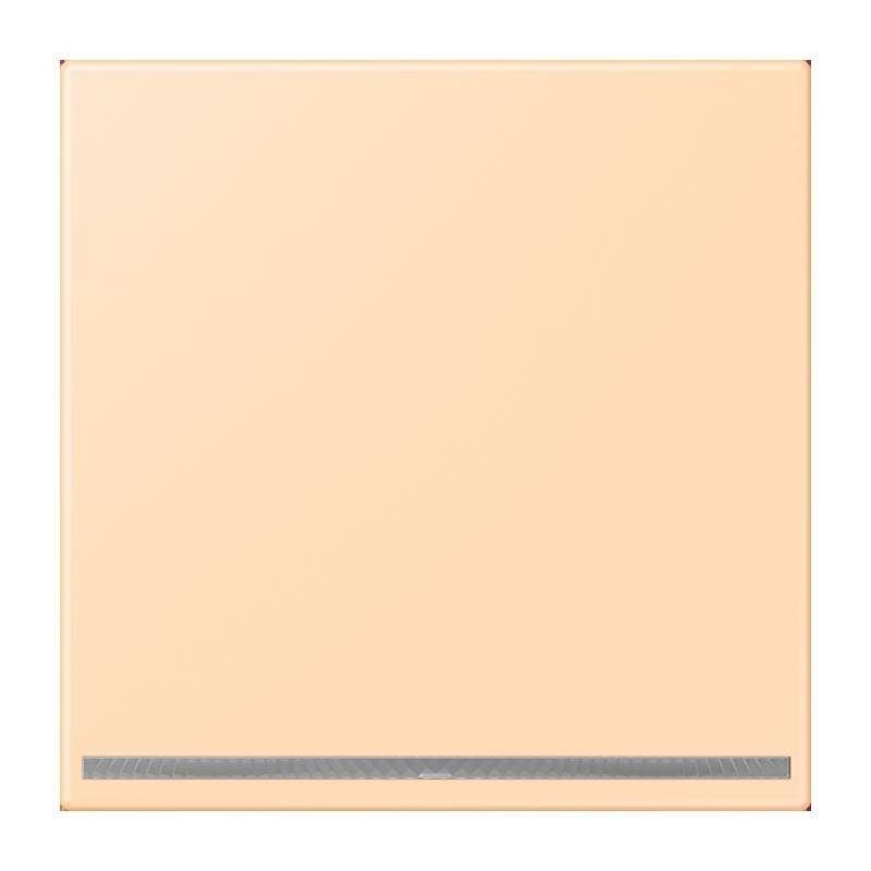 Ein beige-farbenes quadratisches Panel mit einer horizontalen schwarzen Leiste und einem winzigen zentrierten Markenlogo am unteren Rand.