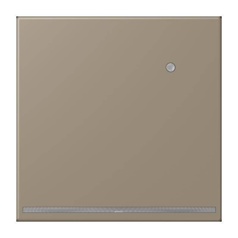 Schalttafel in Beige-Finish mit einer kreisrunden Taste in der oberen rechten Ecke und einer schmalen Linie nahe der unteren Kante.