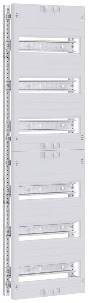 Eine Elektro-Verteilerdose aus Metall und Kunststoff mit mehreren Steckplätzen für Sicherungsautomaten, mit einem schlichten weißen Deckel.