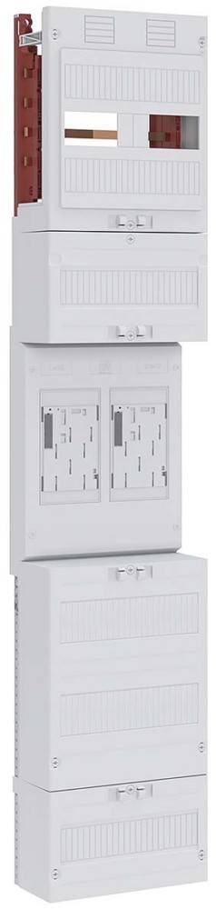 Ein weißes, duales elektrisches Schaltpanel mit leeren Anschlüssen, konzipiert für anpassungsfähige Schaltungsinstallationen.