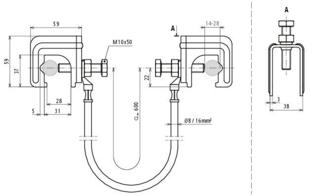 DEHN Überbrückungsgarnitur UES 16 L600 2VK RD14