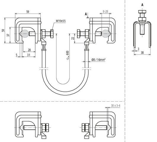 DEHN Überbrückungsgarnitur UES 16 L600 2VK RD14