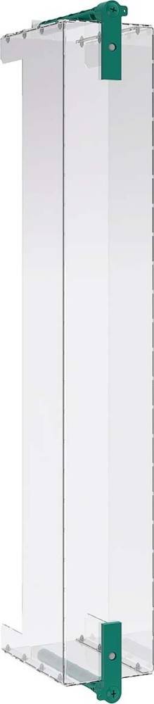 Eine Nahaufnahme eines weißen Paneels mit vertikalen Linien, die ein minimalistisches Design zeigen.