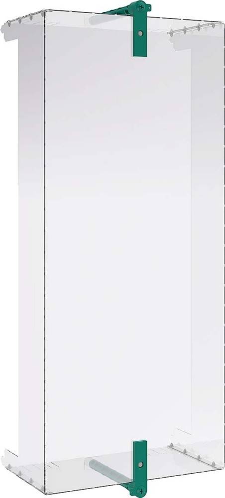 Eine geschlossene weiße Aufzugtür mit elegantem, modernem Design, eingebettet in eine schlichte Umfassungswand.