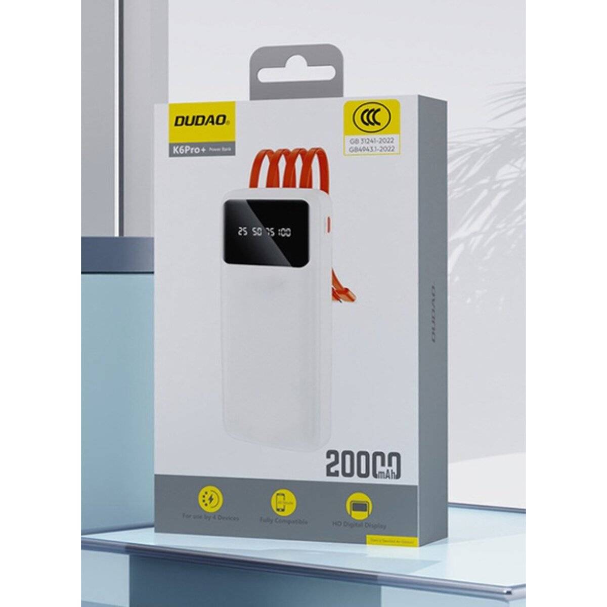 Dudao K6Pro Universal 10000mAh Powerbank mit USB-Kabel, USB Typ C, iPhone Schwarz