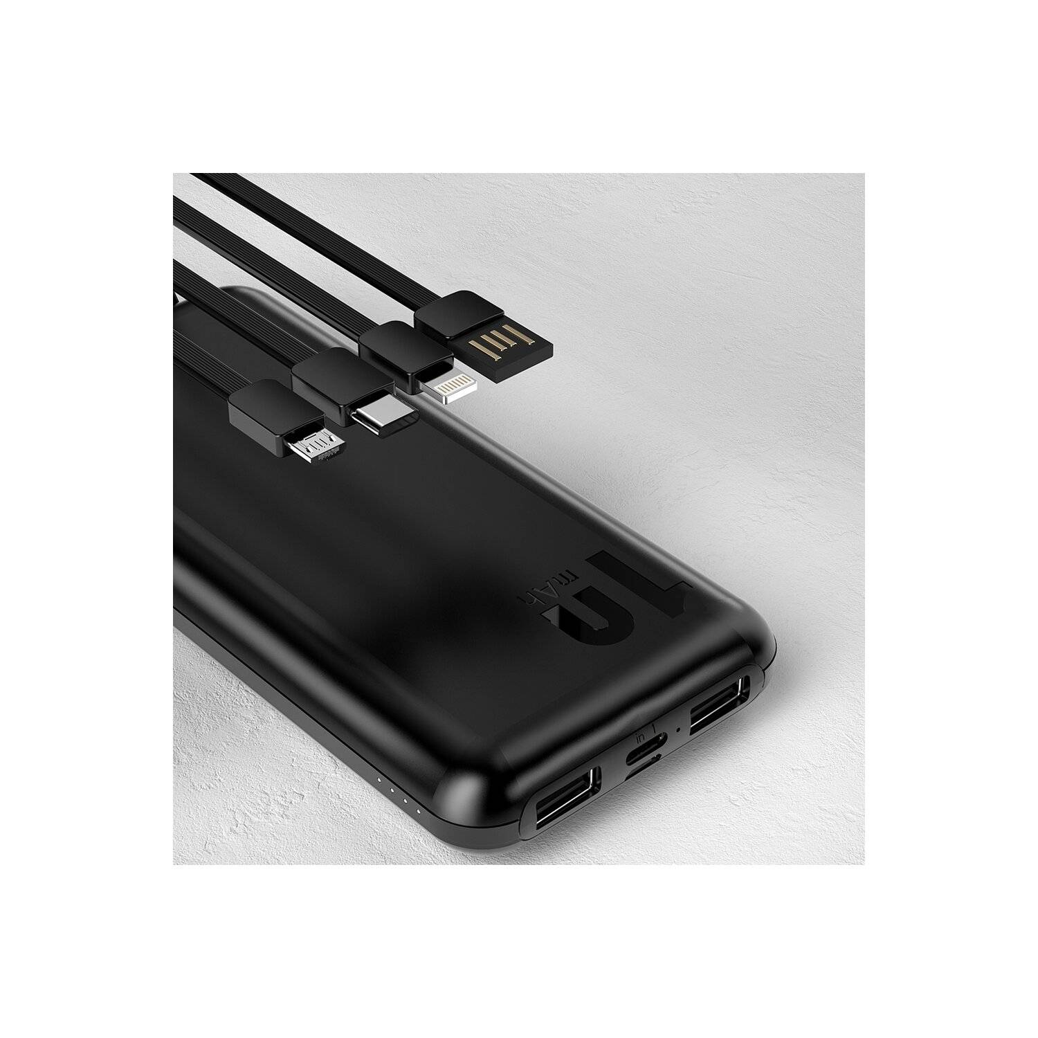 Dudao K6Pro Universal 10000mAh Powerbank mit USB-Kabel, USB Typ C, iPhone Schwarz