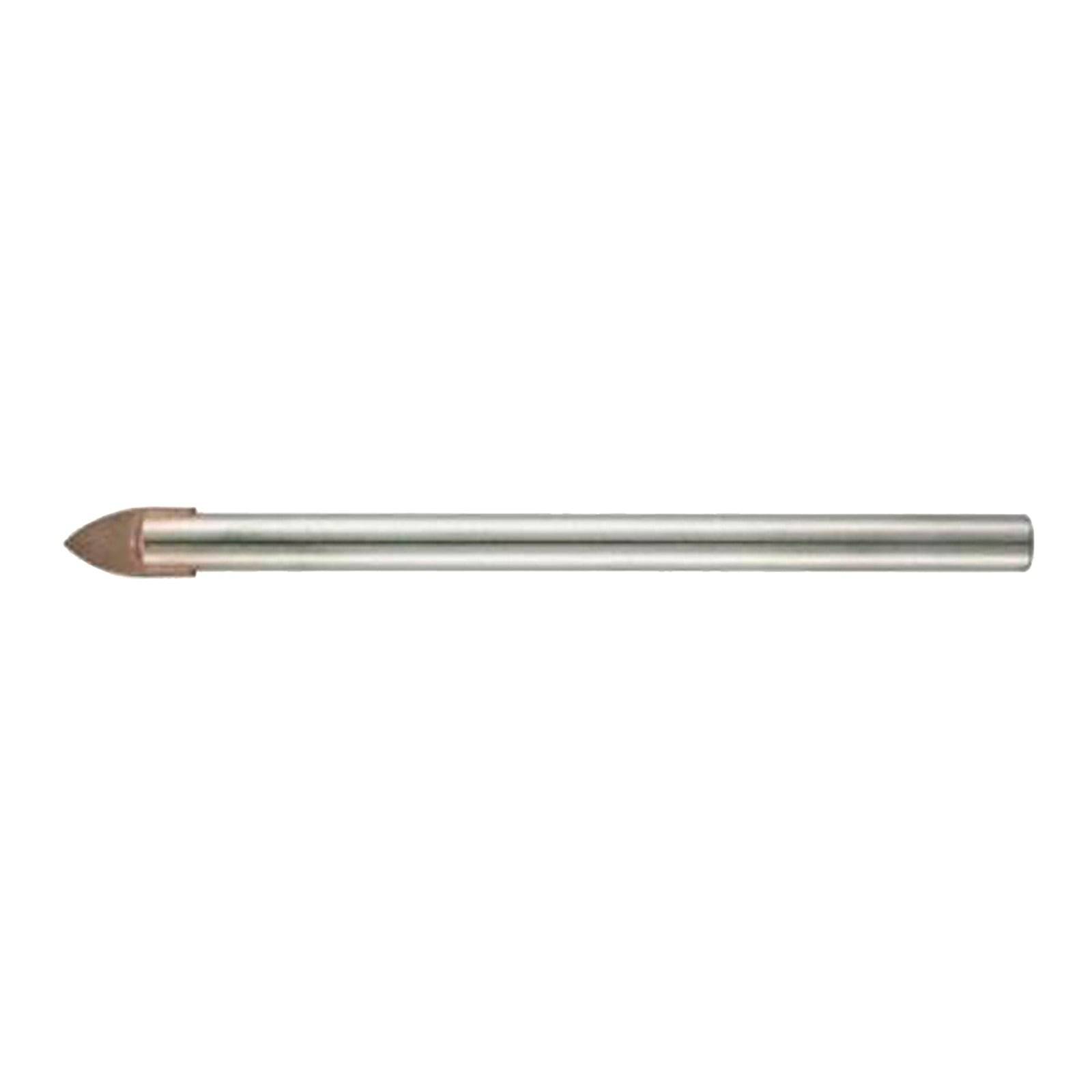 Ein gerader, länglicher Metallgegenstand mit einer spitzen Spitze an einem Ende, der einem Bohrer oder einer Werkzeugkomponente ähnelt.