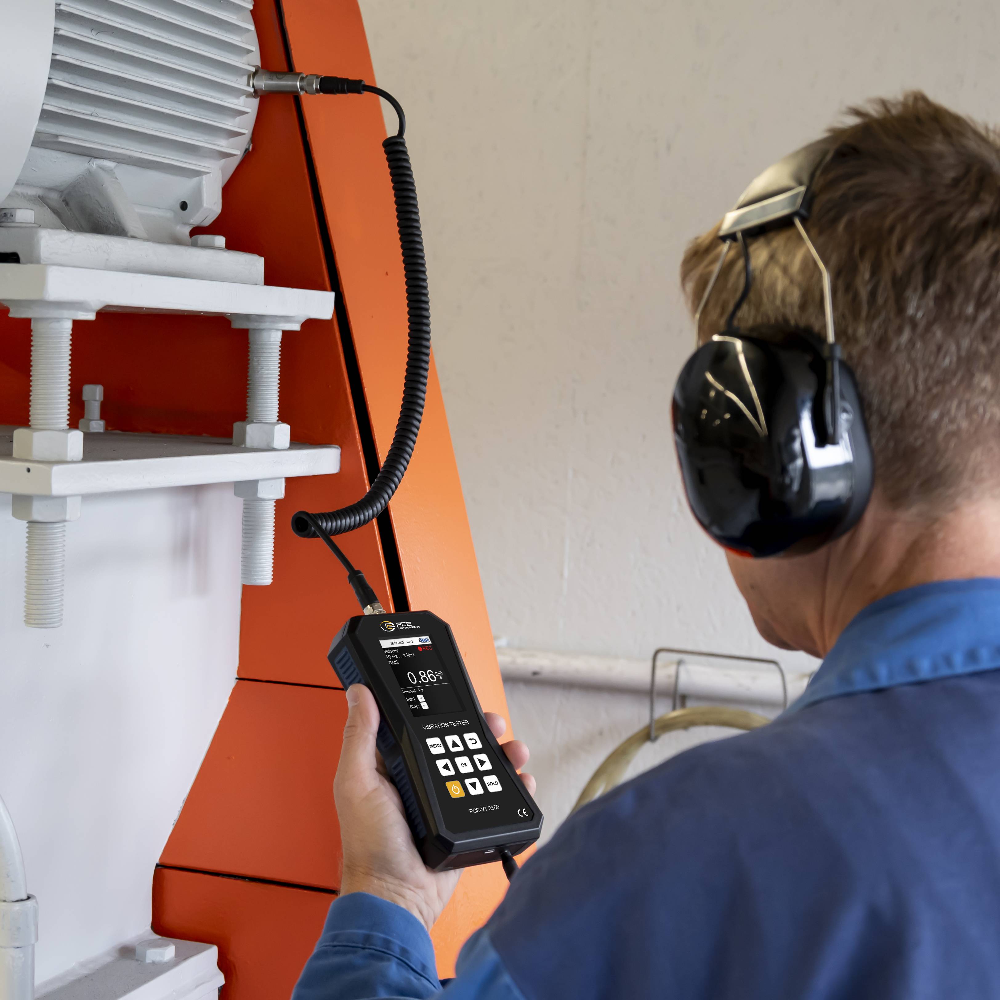 PCE Instruments Schwingungsmesser PCE-VT 3850 inkl. externen Sensor & Kopfhörer |Software |Spitzenwertmessung |Speicher