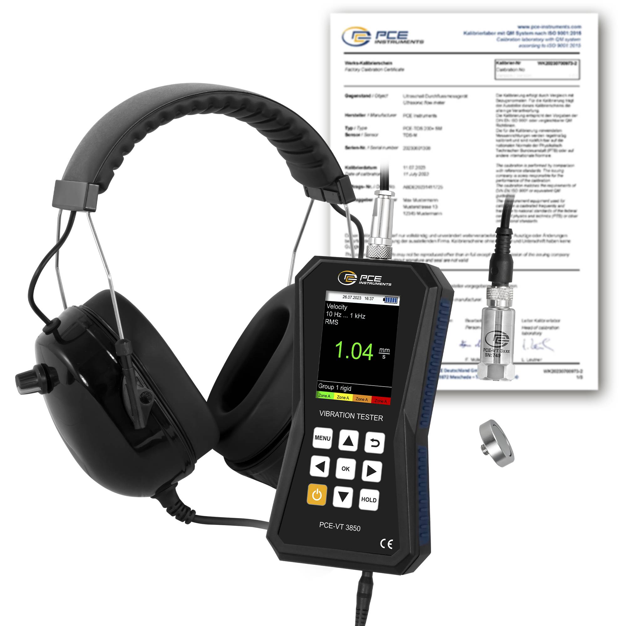 PCE Instruments Schwingungsmesser PCE-VT 3850-ICA inkl. ISO-Zertifikat |externen Sensor & Kopfhörer |Software |Speicher