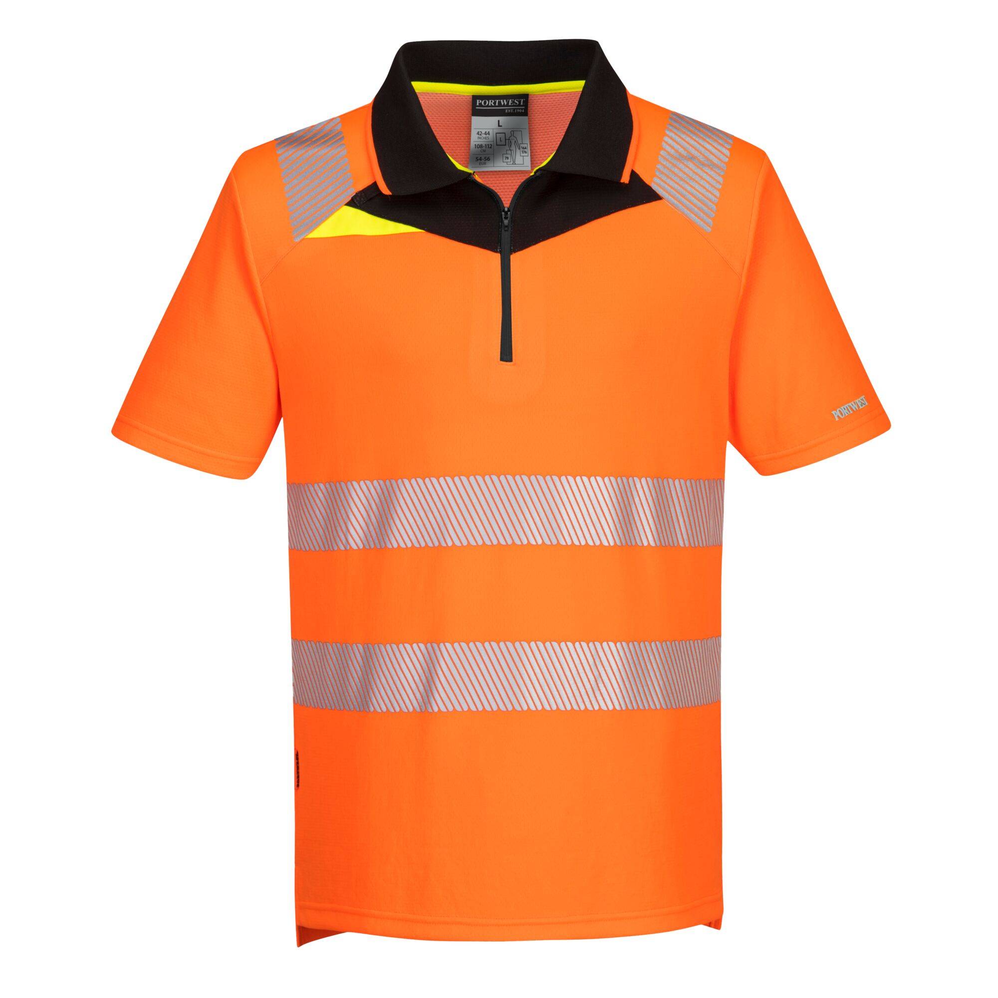 Portwest® DX4 Warnschutz Polo Shirt DX412 mit Reißverschluss kurzarm Orange/Schwarz_S