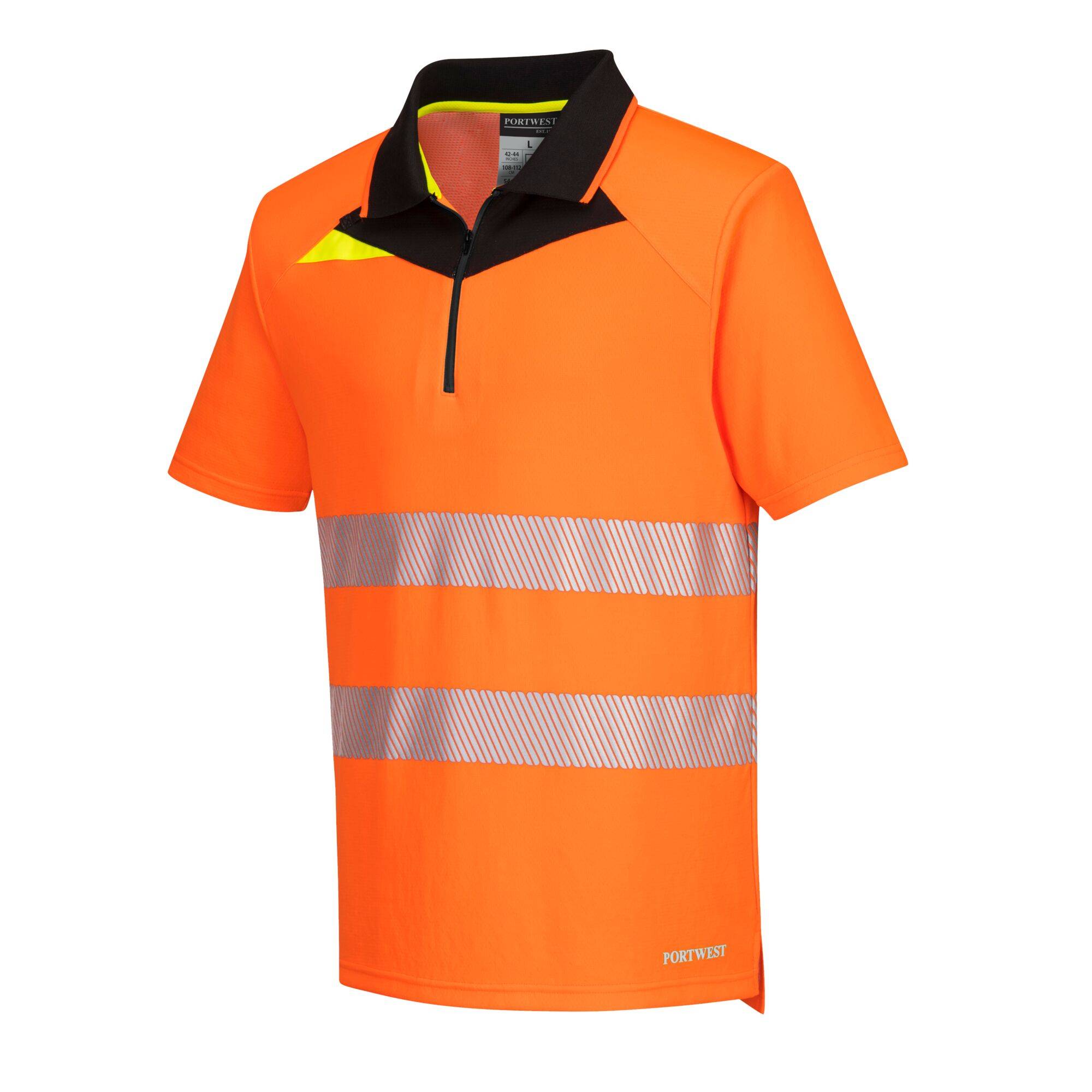 Portwest® DX4 Warnschutz Polo Shirt DX412 mit Reißverschluss kurzarm Orange/Schwarz_M