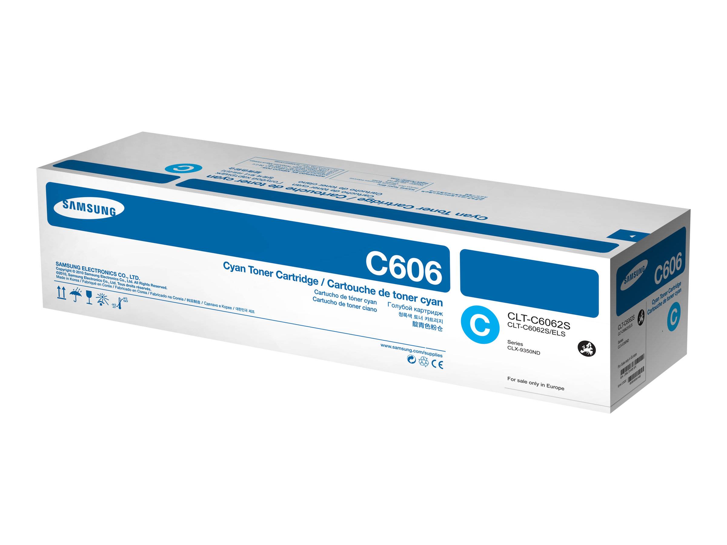 Cyan Toner Cartridge C606' Verpackung mit Markenlogo, Produktdetails und Liste der kompatiblen Druckermodelle.