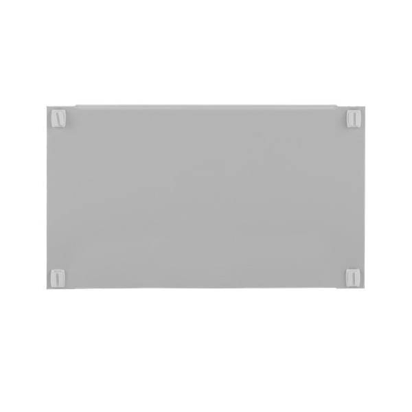 Ein schlicht grauer rechteckiger Gremium mit vier weißen Klammern an den Ecken.