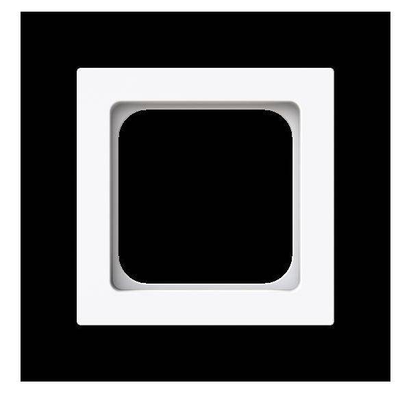 Ein weißer Quadratrahmen mit abgerundeten Ecken vor einem schwarzen Hintergrund.