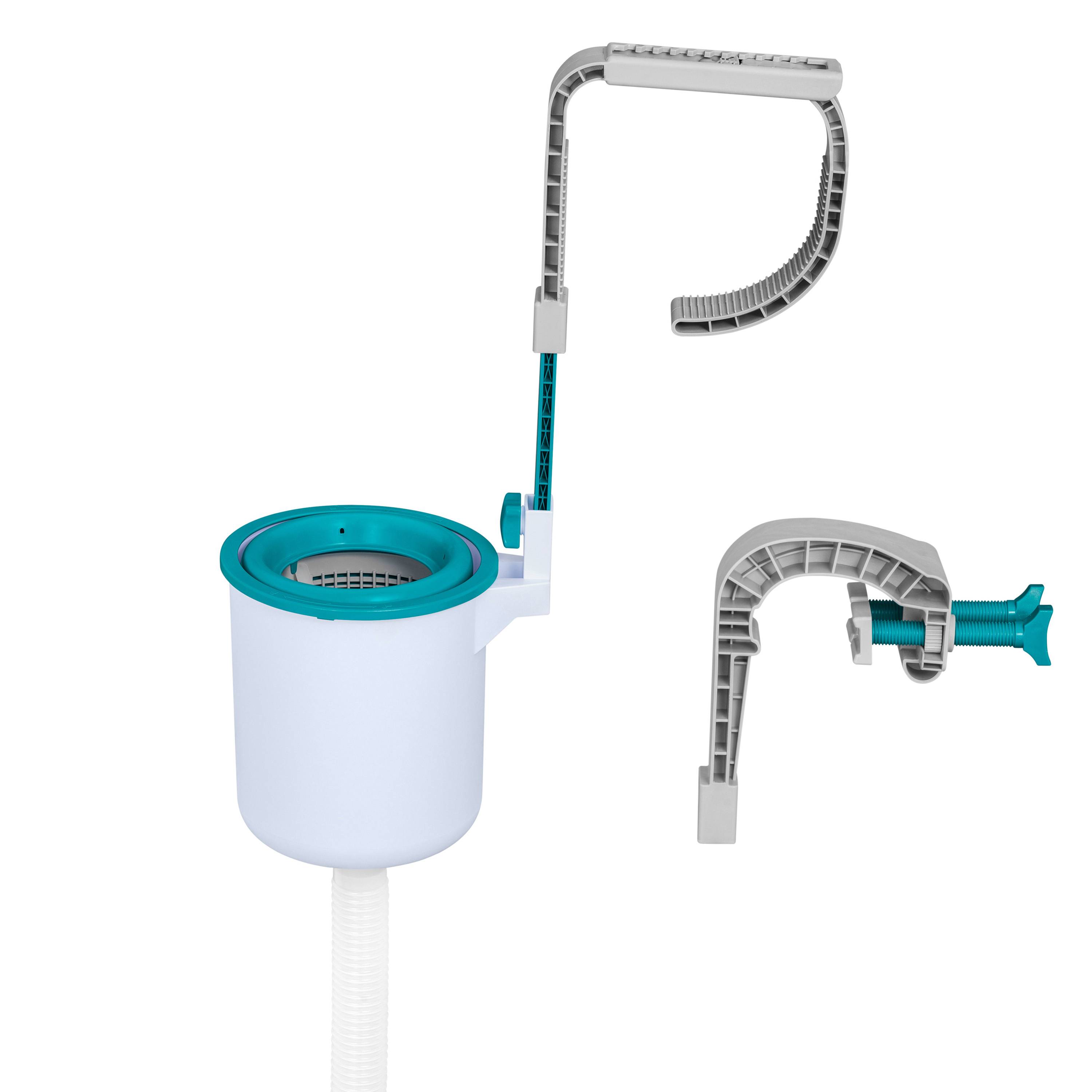 Diagramm eines Toilettentankfüllventils mit einer Schwimmerkappe und verstellbarem Arm in Seiten- und Querschnittsansichten.