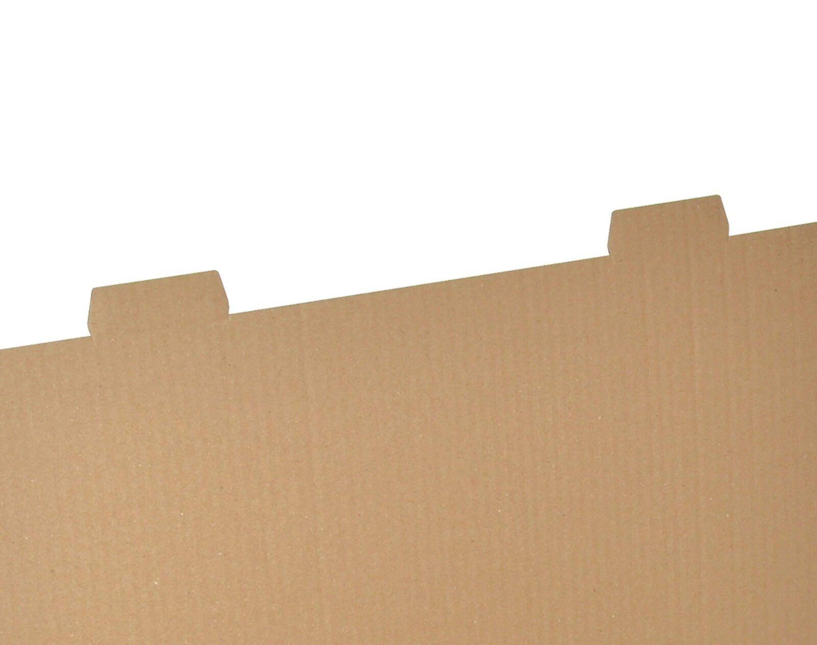 Einfache braune Pappe mit Klappenrand vor weißem Hintergrund, mit zwei sichtbaren Registerlochausschnitten entlang der oberen Kante.