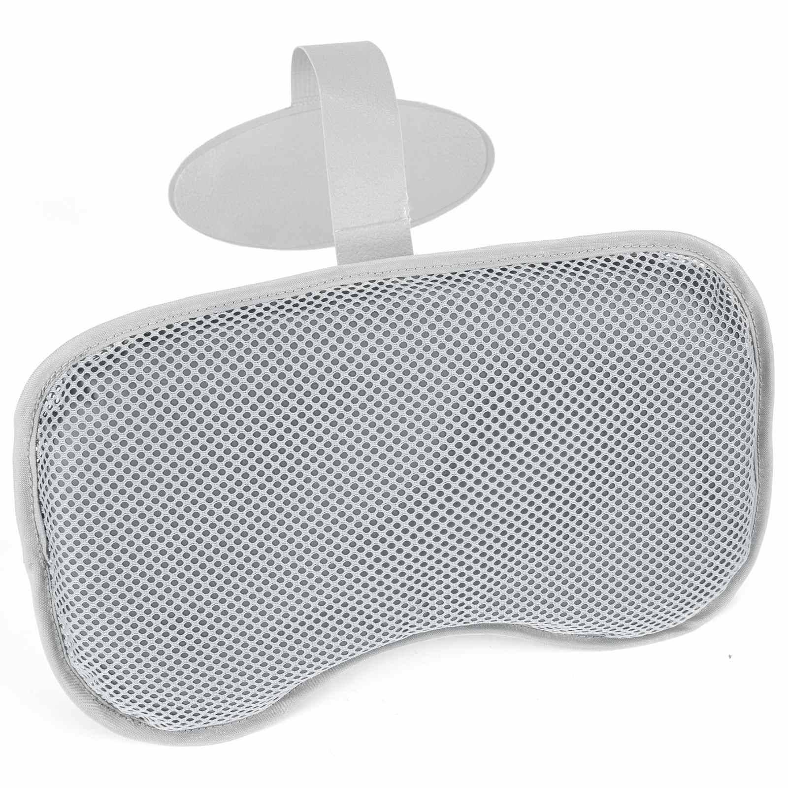 Graue Mesh-Schlafaugenklappe mit verstellbarem Riemen, gezeigt auf weißem Hintergrund.