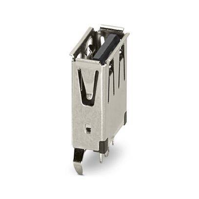 Ein Metall-Elektronikbauteil mit mehreren Stiften und einem offenen rechteckigen Design, das zur Verbindung elektronischer Geräte verwendet wird.