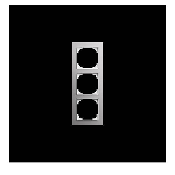 Eine vertikale Reihe von drei leeren rechteckigen Rahmen auf schwarzem Hintergrund, möglicherweise für Elektroinstallationen oder Schalter konzipiert.