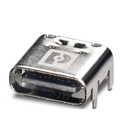 „Ein Stahlstecker vom Typ Micro-USB B aus der Vorderansicht.
