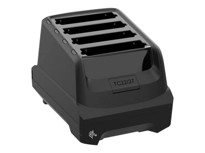 Schwarzes Multi-Slot-Ladegerät mit vier oberen Buchten und Aufschrift „TC2U27