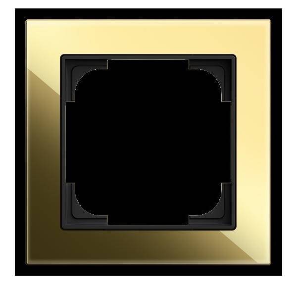 Goldener Schalterrahmen mit einem schwarzen Innenrand, mit einer zentralen Aussparung für die Elektroschalter-Installation.