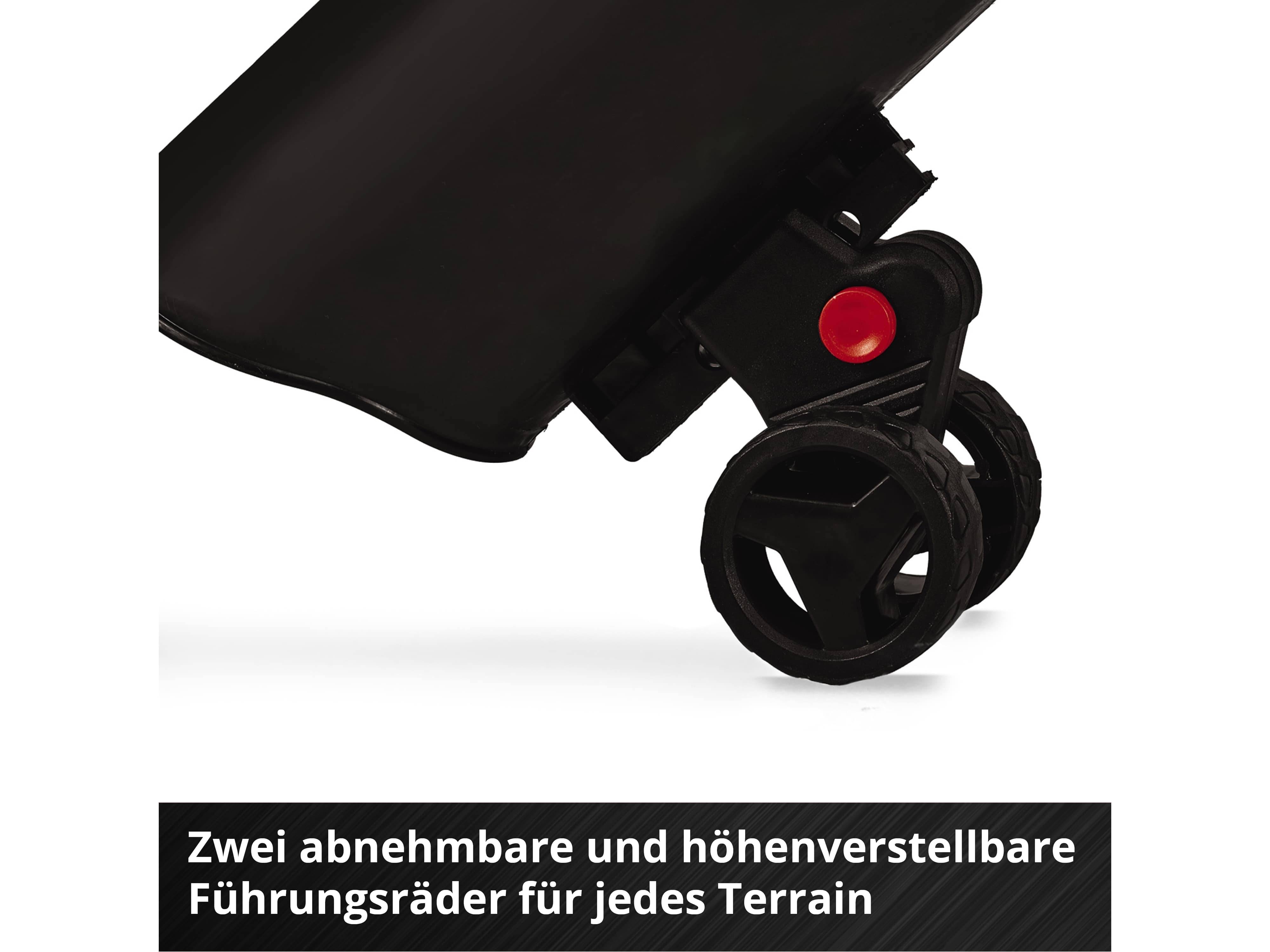 Zwei abnehmbare höhenverstellbare Führungsräder für jedes Gelände, gezeigt auf schwarzem Hintergrund.