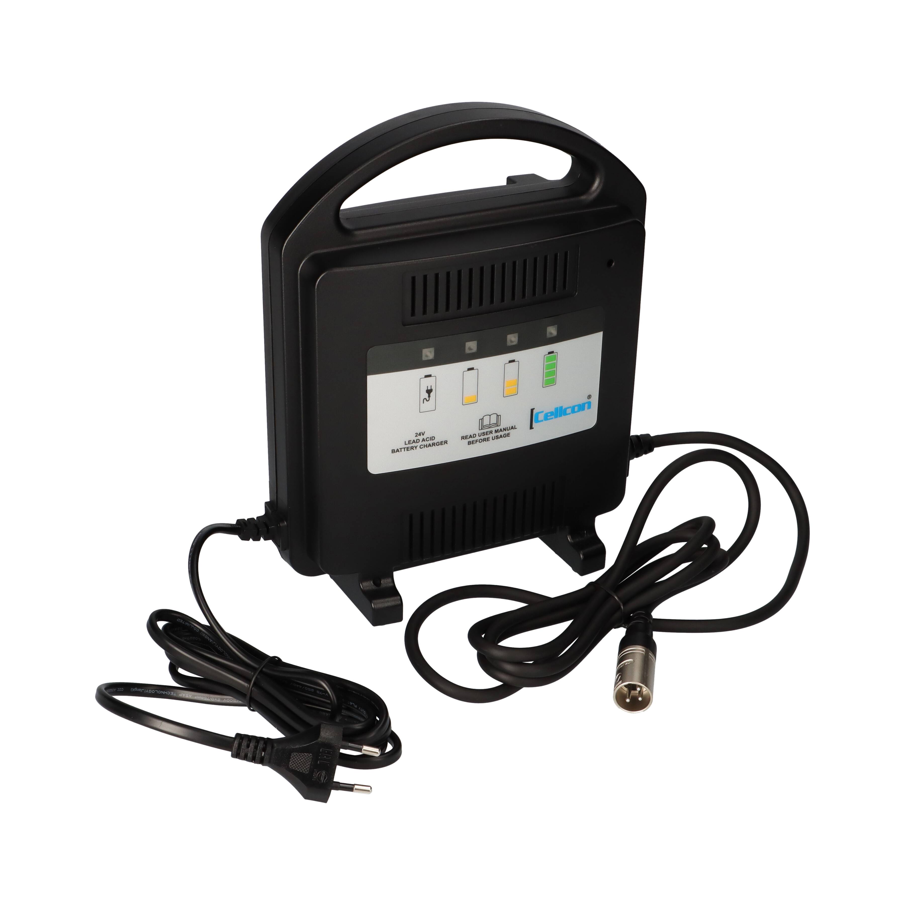 Cellcon Ladegerät mit XLR-Stecker für Bleiakkus 24V 8A AGM Gel Akkus