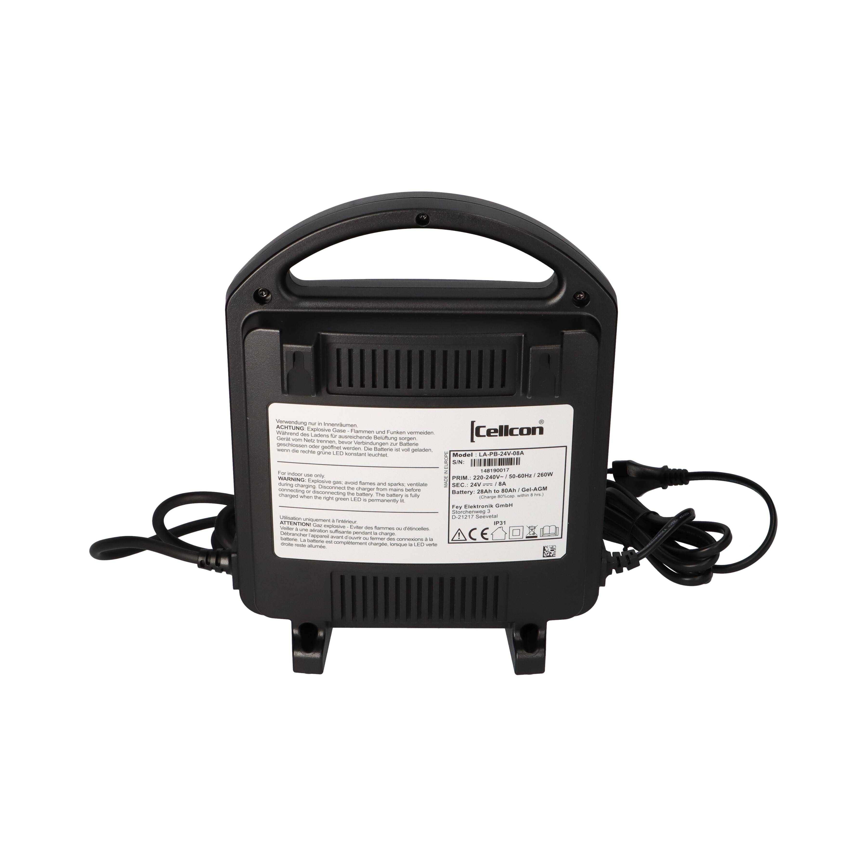 Cellcon Ladegerät mit XLR-Stecker für Bleiakkus 24V 8A AGM Gel Akkus