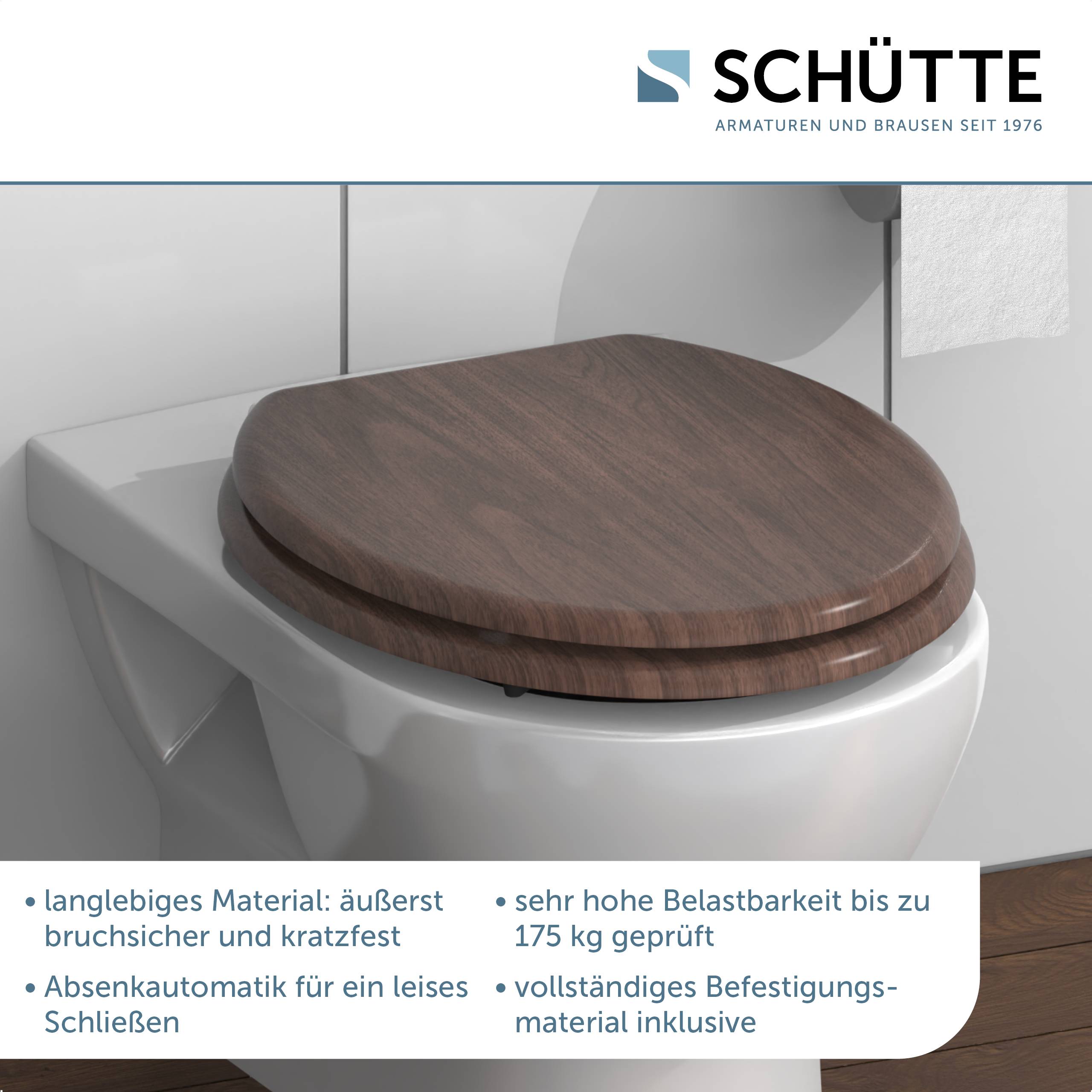 MDF WC-Sitz DARK WOOD, mit Absenkautomatik