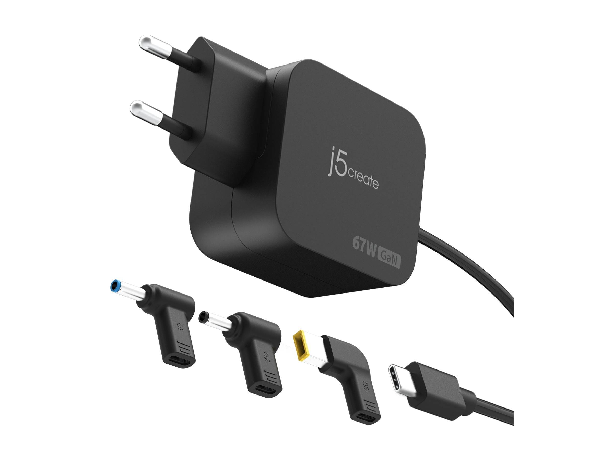 j5create JUP1565DCE3A-EN - Netzteil - GaN, mit 3 DC-Steckverbindertypen - 67 Watt - 3.3 A - PD 2.0, PD 3.0 (24 pin USB-C