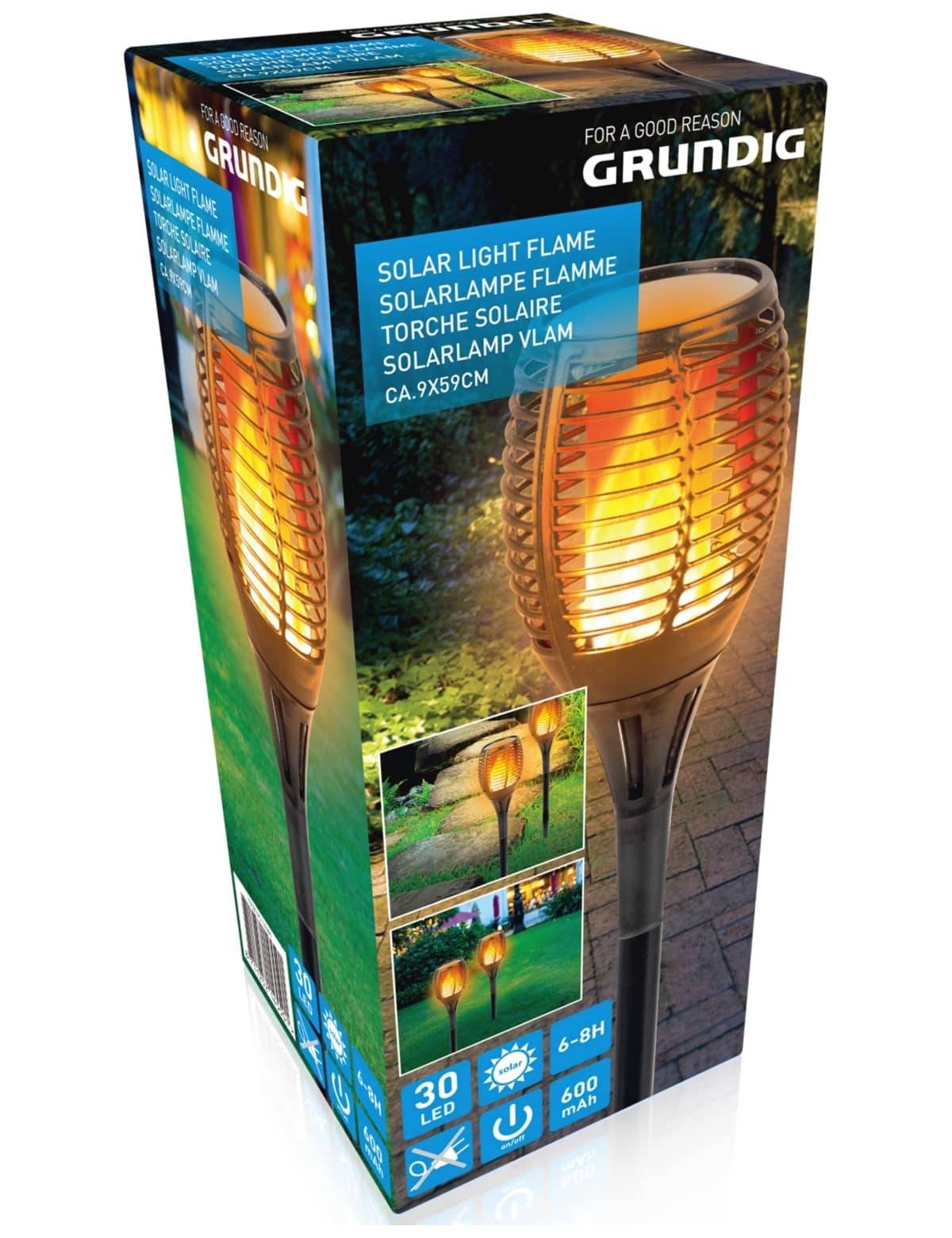 GRUNDIG Solar-Gartenfackel 30 LEDs, Flamen Effekt, 590 mm