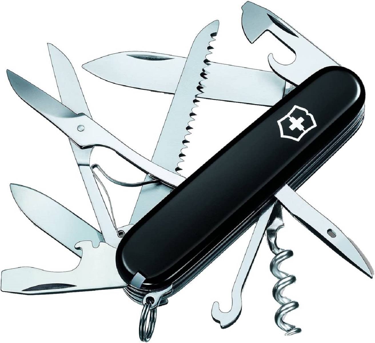 Victorinox Huntsman Taschenmesser (15 Funktionen, Schere, Holzsäge, Korkenzieher) schwarz B1