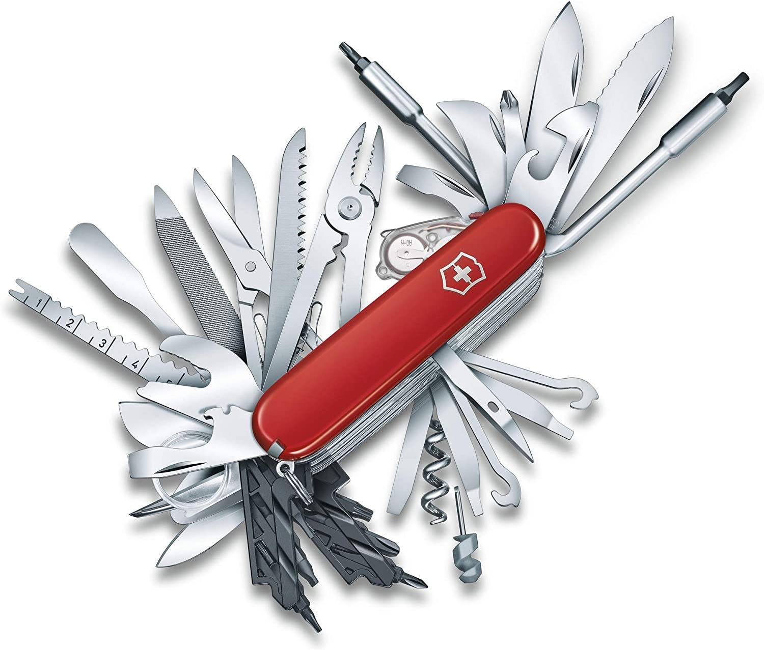 Victorinox Taschenmesser Swiss Champ XXL (73 Funktionen, Klinge, Korkenzieher, Schere, Lupe, Kombi-Zange) rot