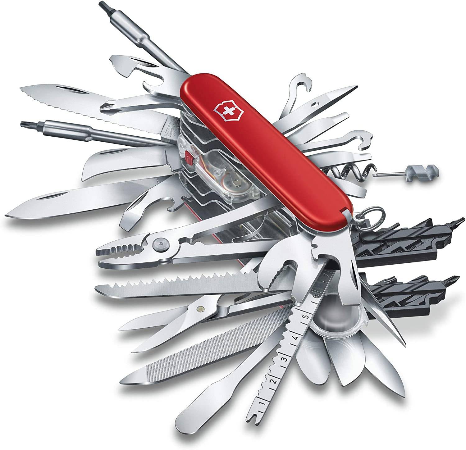 Victorinox Taschenmesser Swiss Champ XXL (73 Funktionen, Klinge, Korkenzieher, Schere, Lupe, Kombi-Zange) rot