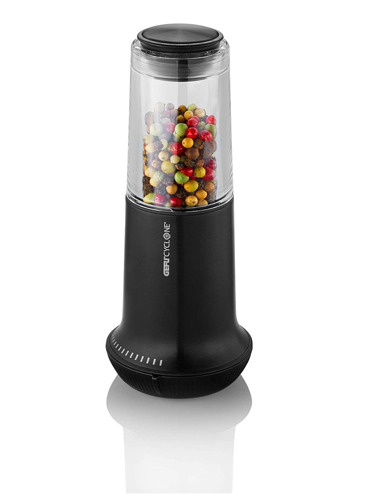 Gefu Salz-/Pfeffermühle X-PLOSION L, Gewürzmühle für Salz oder Pfeffer, Keramikmahlwerk, Glas, schwarz