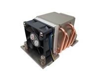 Stromversorgungseinheit für Computer mit Kühlventilator und Kupfer-Kühlkörperspulen auf weißem Hintergrund.