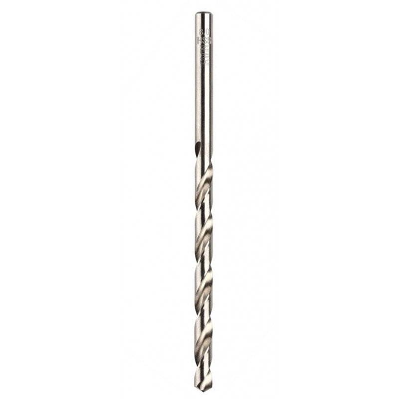 Ein Metallspiral-Bohrer mit gerader Schaftform, isoliert auf weißem Hintergrund dargestellt.