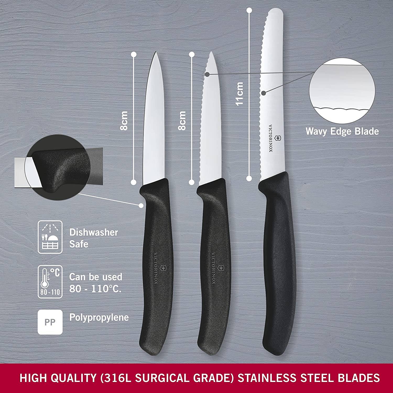 Victorinox | Gemüsemesser-Set | 3-teilig | präzise Klingen | ergonomische Griffe | leuchtendes Rot | ideal für mühelose Küchenarbeit