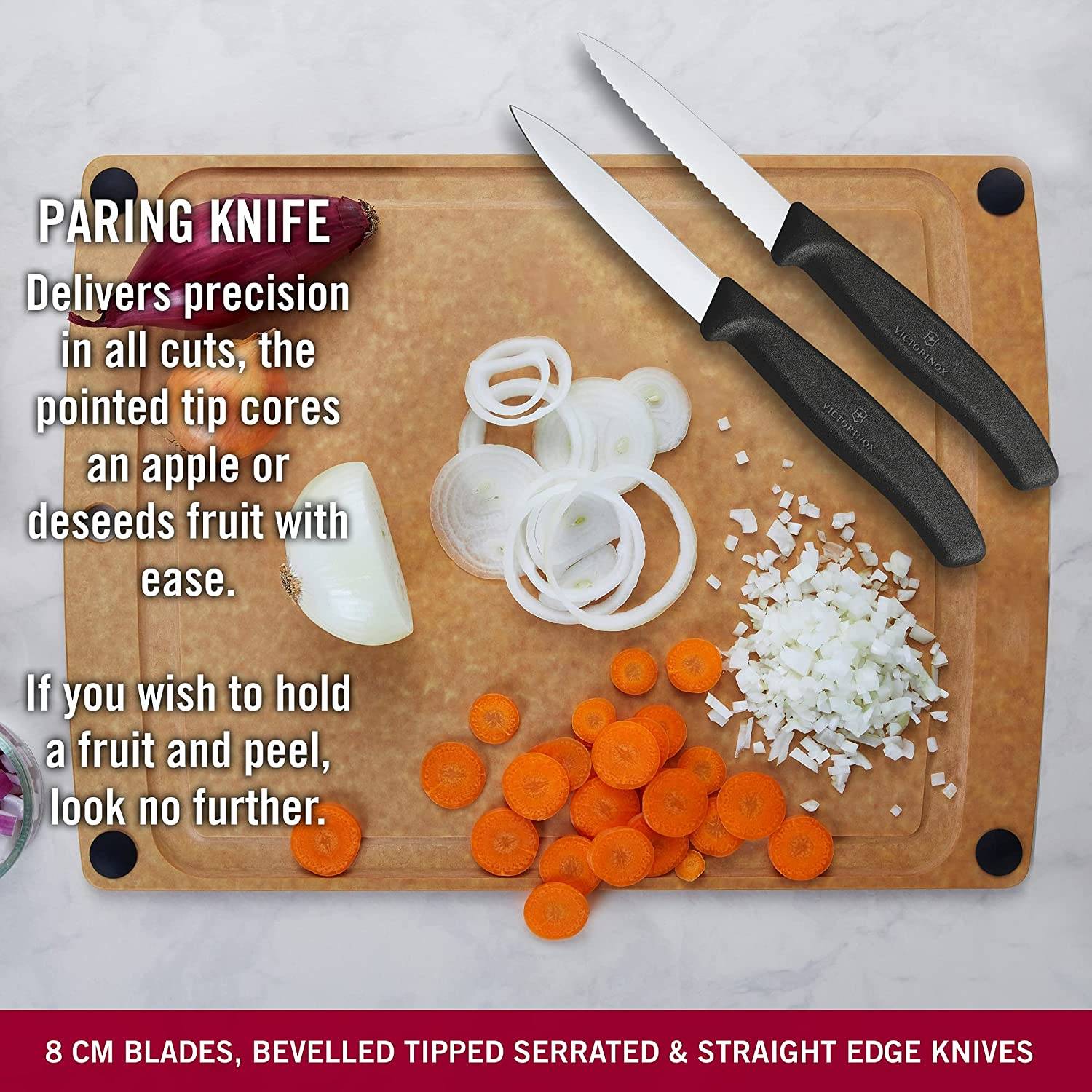 Victorinox | Gemüsemesser-Set | 3-teilig | präzise Klingen | ergonomische Griffe | leuchtendes Rot | ideal für mühelose Küchenarbeit